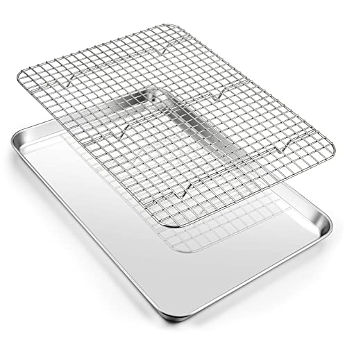 Joyfair 16 Inch Baking Sheet Pan with Cooling Rack Set, Joyfair Stainless Steel Toaster Oven Tray Pans with Grid Racks, Rectangular Bakeware for Cookie/Bacon, Heavy Duty & Rust-free, Dishwasher Safe - Image 1