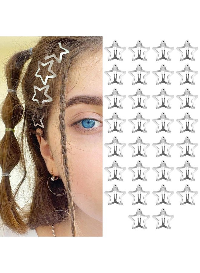 SAOROPEB Star Hair Clips 2000S Y2K Snap Hair Barrettes Non Slip Star Hair Accessories Silver Metal Hair Clips For Girls Women 30 Pcs 1.18 - Image 1