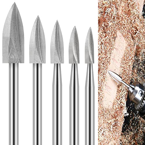 FOTYBEI Wood Carving Drill Bits Set for Dremel Rotary Tool 5Pcs Engraving Drill Accessories Bit Wood Crafts Grinding Woodworking Tool with 1/8” Shank for DIY Carving Drilling Micro Sculpture - Image 1