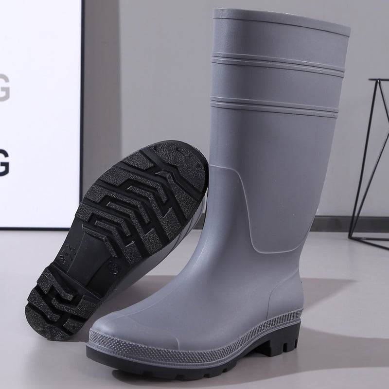 Fashion Mens Rain Shoes Thickened Water Shoes Mens Waterproof Non-slip High-top High Barrel Export Frosted Matte Rain Boots silver gray