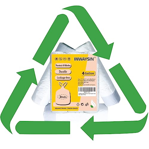 Inwaysin Small Trash Bags 4 Gallon Drawstring, Inwaysin 4 Gallon Trash Bag Extra Strong, Small Garbage Bags for Bathroom Can Bedroom Office Can, Unscented, Quick Cinch,15-18L, White, 54Count - Image 2