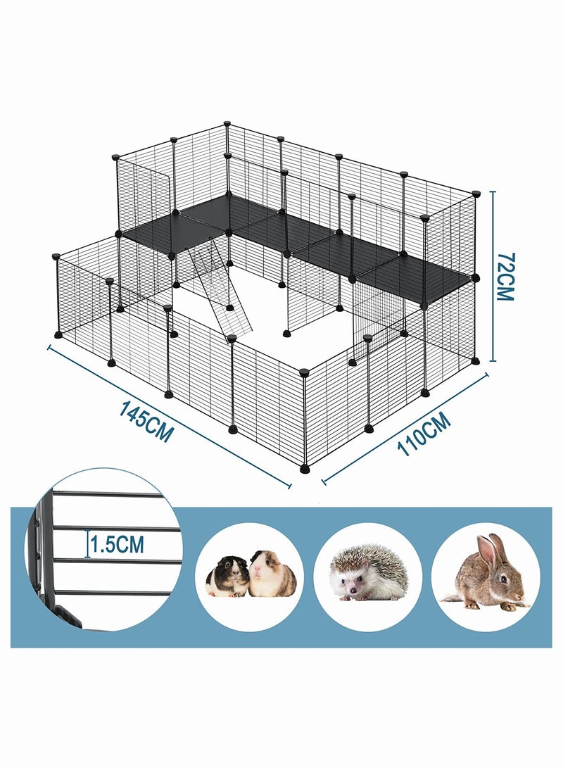 Generic Small Animal Cage 2 Tier Rabbit Wire Fence With Ramp Pet House With Door Cat Play Fence For Puppy Rabbit Indoor Use  - Image 5