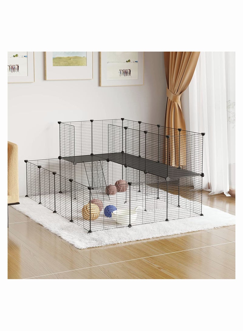 Generic Small Animal Cage 2 Tier Rabbit Wire Fence With Ramp Pet House With Door Cat Play Fence For Puppy Rabbit Indoor Use  - Image 1