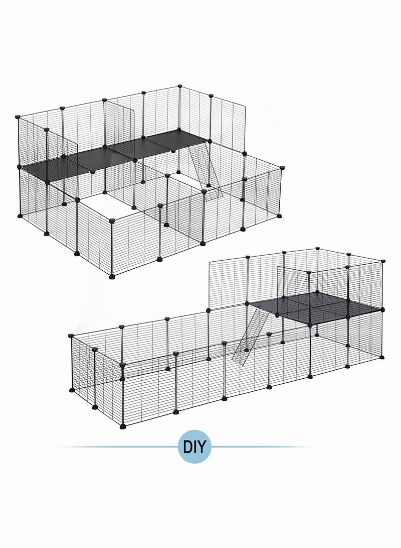 Generic Small Animal Cage 2 Tier Rabbit Wire Fence With Ramp Pet House With Door Cat Play Fence For Puppy Rabbit Indoor Use  - Image 4