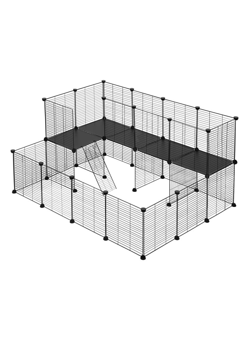 Generic Small Animal Cage 2 Tier Rabbit Wire Fence With Ramp Pet House With Door Cat Play Fence For Puppy Rabbit Indoor Use  - Image 3