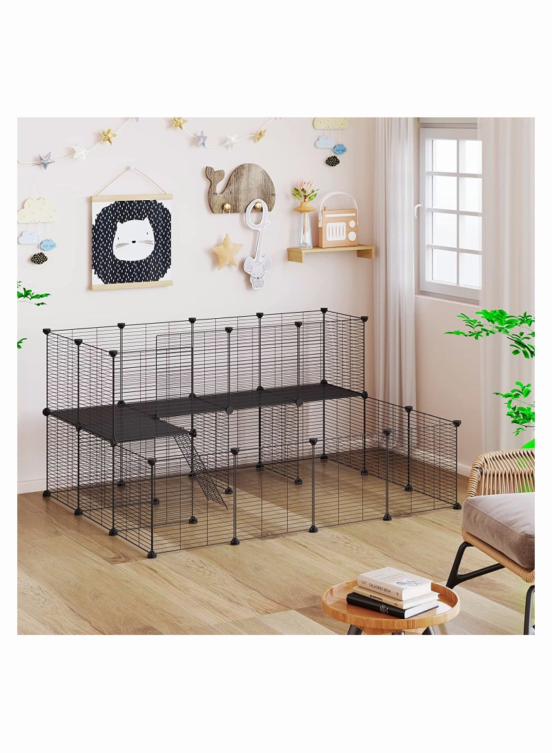 Generic Small Animal Cage 2 Tier Rabbit Wire Fence With Ramp Pet House With Door Cat Play Fence For Puppy Rabbit Indoor Use  - Image 2