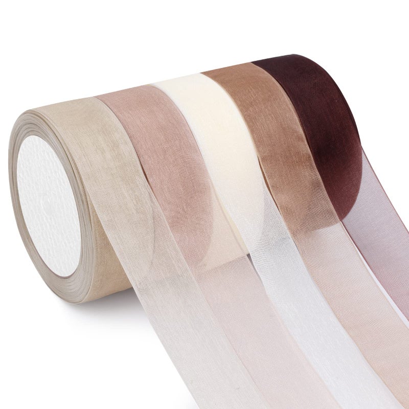 SHOWIN Organza Ribbon Sheer Ribbon, 1" x 125 Yd 5 Rolls Earth Tones for Gift Wrapping, Bouquet, Wedding, Party Decoration, Earth Tones - Image 1