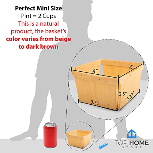 Top Home Store One Pint Wooden Berry Baskets (10 Pack) – For Fruit Picking, Arts, Crafts, and Decor; 4” Square Vented Wood Boxes - Image 2