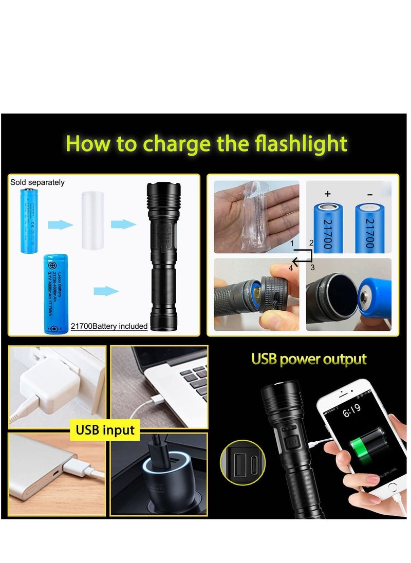 عربست مصباح يدوي LED بقوة 60000 لومن - قابل لإعادة الشحن، قابل للتكبير، 7 أوضاع، مقاوم للماء IPX67، شحن من النوع C - مثالي للتخييم والمشي لمسافات طويلة وحالات الطوارئ  - Image 4