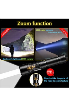 Arabest 20000 Lumens LED Flashlight - Rechargeable, Zoomable, 7 Modes, IPX67 Waterproof, Type-C Charging - Perfect for Camping, Hiking & Emergencies  - Image 3