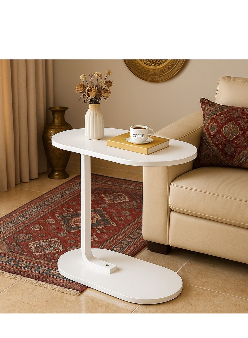 الأزرق جي دبليو طاولة جانبية على شكل حرف C طاولات جانبية منزلية للمساحات الصغيرة، طاولة جانبية للأريكة طاولة قهوة صغيرة مقاومة للصدأ ومقاومة للماء، طاولات جانبية لغرفة المعيشة وغرفة النوم والشرفة والمكتب (بيضاء) - Image 2