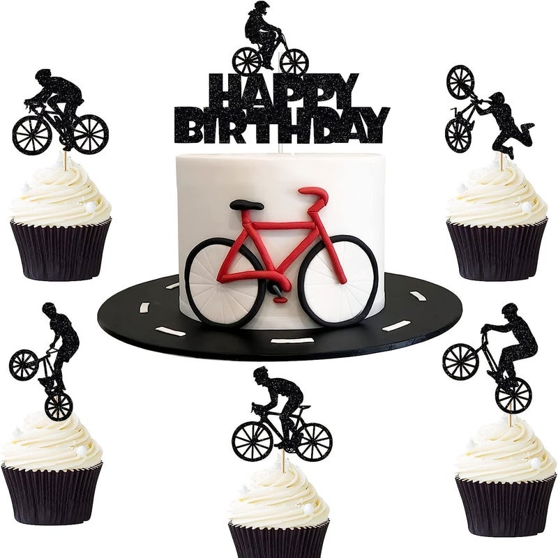 26 Pieces Bicycle Theme Birthday Cake Topper Set Includes Happy Birthday Topper With Bamboo Sticks - Image 2