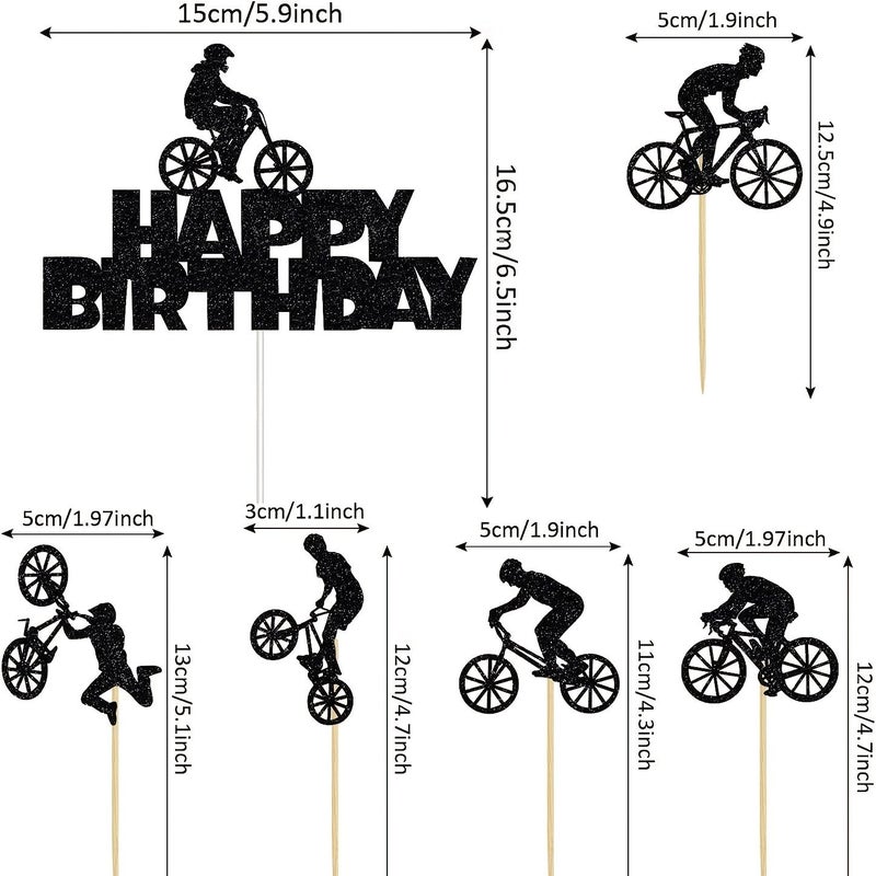 26 Pieces Bicycle Theme Birthday Cake Topper Set Includes Happy Birthday Topper With Bamboo Sticks - Image 3