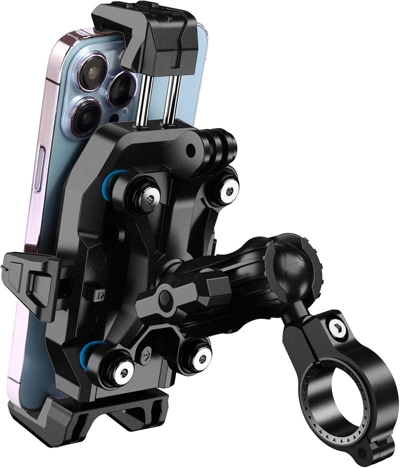iMESTOU Motorcycle Phone Mount Anti-Vibration with 4 Shock Absorbers, Universal 22-32mm Handlebar Fit for Bikes/Motorcycles/EBikes, 720° Adjustable Heavy-Duty Phone Holder for iPhone/Samsung 5.6”-7.4” Phones - Image 1