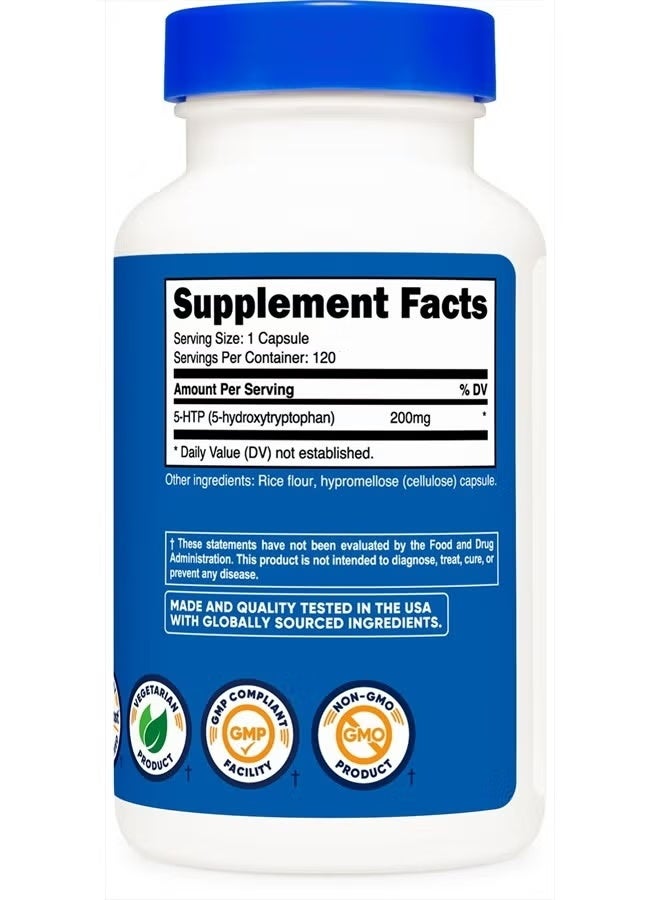 5-HTP 200 مجم، 120 كبسولة نباتية (5-هيدروكسي تريبتوفان) - خالية من الكائنات المعدلة وراثيًا وخالية من الجلوتين - Image 5