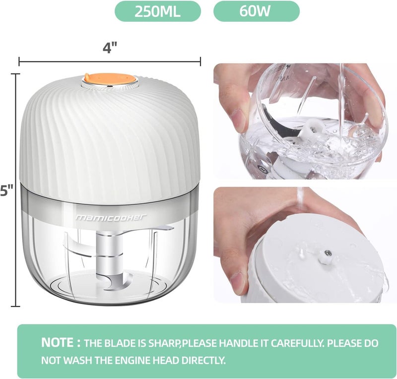 MAMICOOKER Electric Garlic Chopper, Mini Portable Veggie Chopper, 250ML Garlic Grinder Masher Onion Grinder, Blender to Vegetable, Wireless Food Processor for Ginger, Chili, Fruit, Meat, etc - Image 5