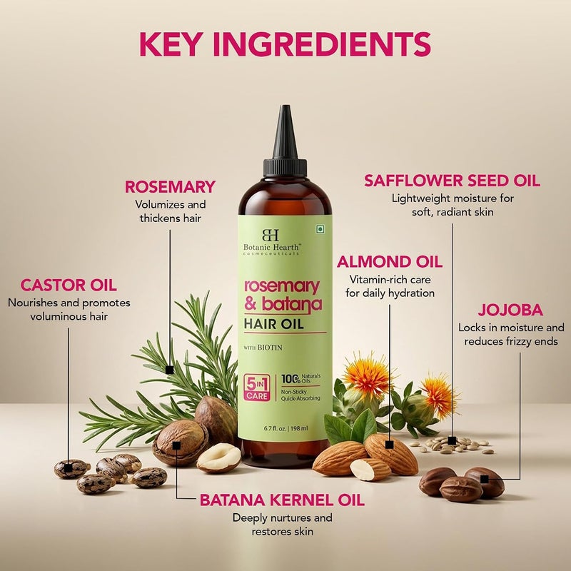 Botanic Hearth Rosemary & Batana Hair Oil (6.7 fl oz) | Revitalizing and Strengthening Hair Treatment for Fuller, Healthier-Looking Hair | Paraben Free | Suitable for All Hair Types - Image 5