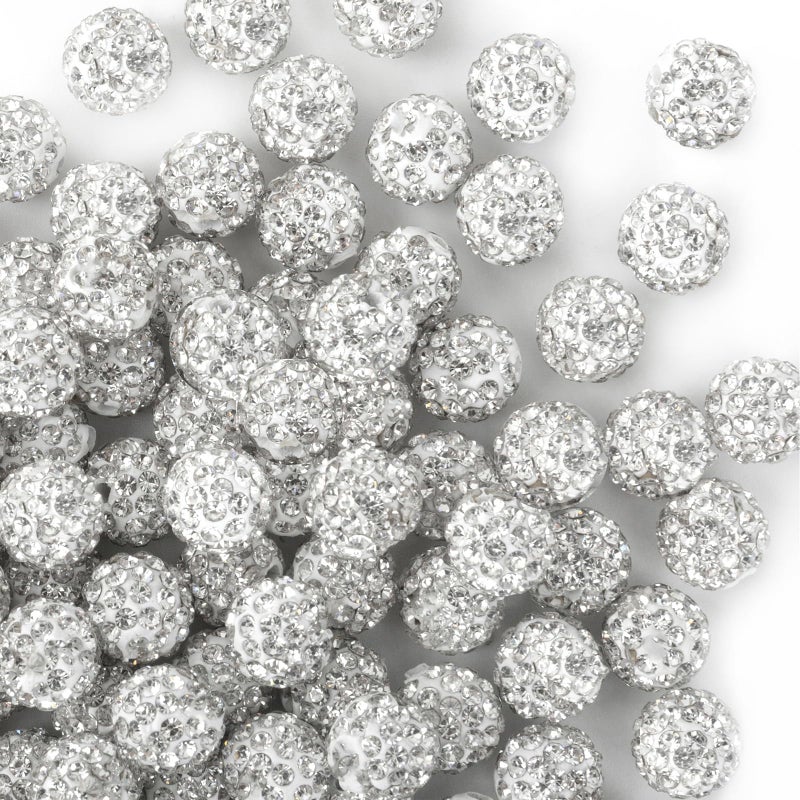 Jukercici 10mm Clay Rhinestone Beads for Bracelets 100 Pcs Sparkle Crystal Beads for Jewelry Making Glitter Round Shamballa Disco Ball Design for DIY Crafts Necklace Earrings Decoration White A - Image 3