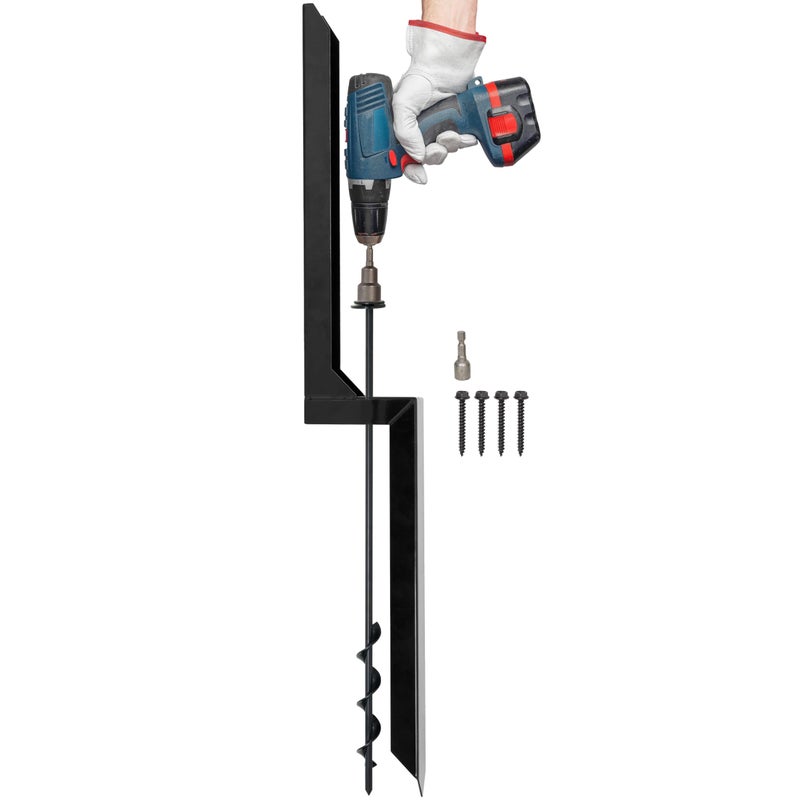 LADECH Heavy Duty Steel Fence Post Repair Stakes with Ground Anchor Screw in, Fix Anchors Ground Spike for Fence Posts, Repair Tilted/Broken Wood Posts (Black - 1 Pc) - Image 1