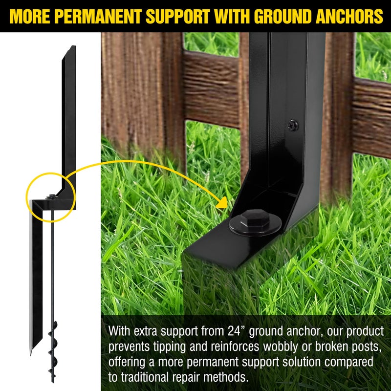 LADECH Heavy Duty Steel Fence Post Repair Stakes with Ground Anchor Screw in, Fix Anchors Ground Spike for Fence Posts, Repair Tilted/Broken Wood Posts (Black - 1 Pc) - Image 2