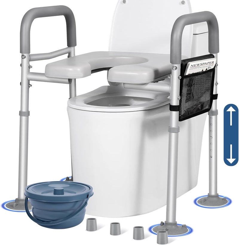 500lbs (Approximately 227 kg) Adjustable Toilet Seat Risers for Seniors with Storage Pouch, Raised Toilet Seat with Handles for Elderly, Pregnant and Disable, Padded Handicap Toilet Seat Riser(with Bucket) - Image 1
