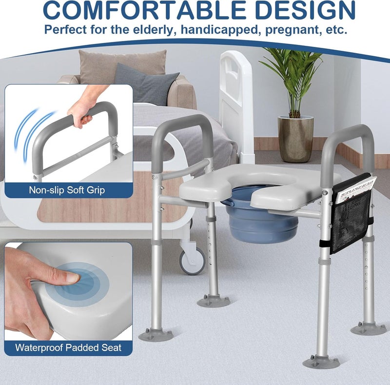 500lbs (Approximately 227 kg) Adjustable Toilet Seat Risers for Seniors with Storage Pouch, Raised Toilet Seat with Handles for Elderly, Pregnant and Disable, Padded Handicap Toilet Seat Riser(with Bucket) - Image 4