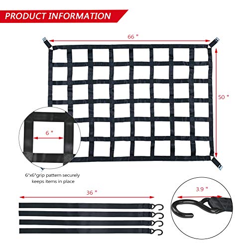 Surmount Way Surmountway Heavy Duty Cargo Net - 66" x 50", 1100LBS Capacity, Adjustable Cam Buckles & S-Hooks, Fits Pickup Truck & Trailer Beds - Image 4