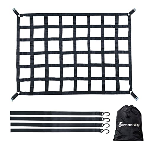 Surmount Way Surmountway Heavy Duty Cargo Net - 66" x 50", 1100LBS Capacity, Adjustable Cam Buckles & S-Hooks, Fits Pickup Truck & Trailer Beds - Image 1
