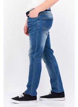 CROSSHATCH Men Regular Fit Washed Belted Stretchable Jeans, Blue  - Image 2