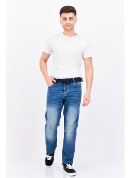 CROSSHATCH Men Regular Fit Washed Belted Stretchable Jeans, Blue  - Image 4