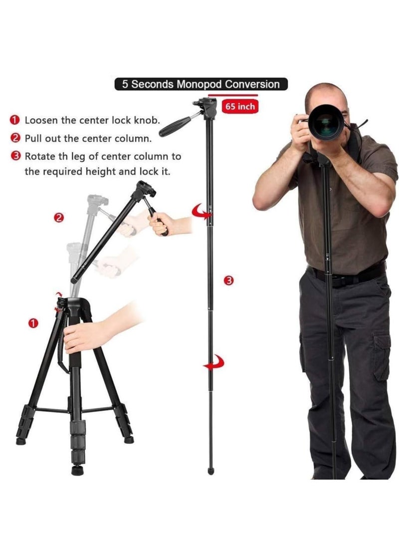 Jmary - Jmary KP-2264 Professional Aluminium Tripod Monopod for All DSLR Cameras (Black) - Image 1
