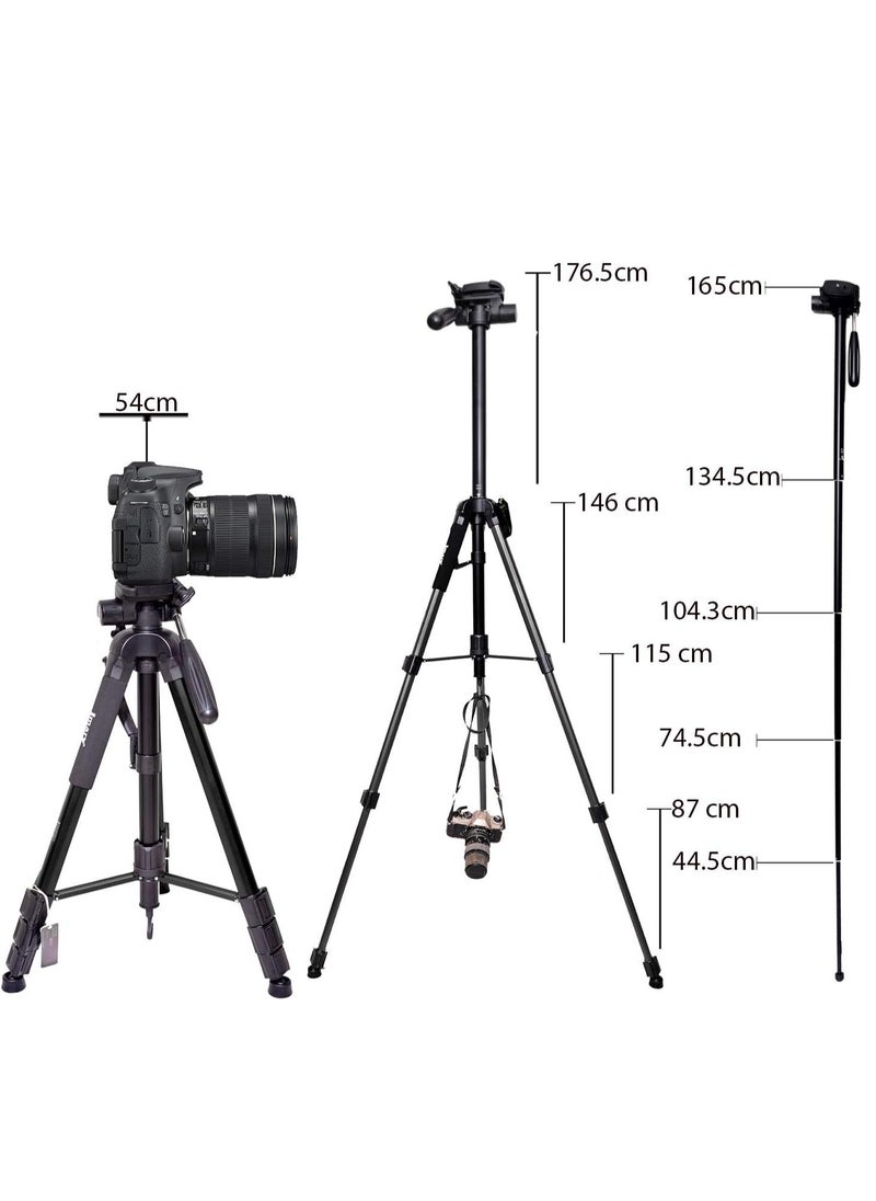 Jmary - Jmary KP-2264 Professional Aluminium Tripod Monopod for All DSLR Cameras (Black) - Image 1