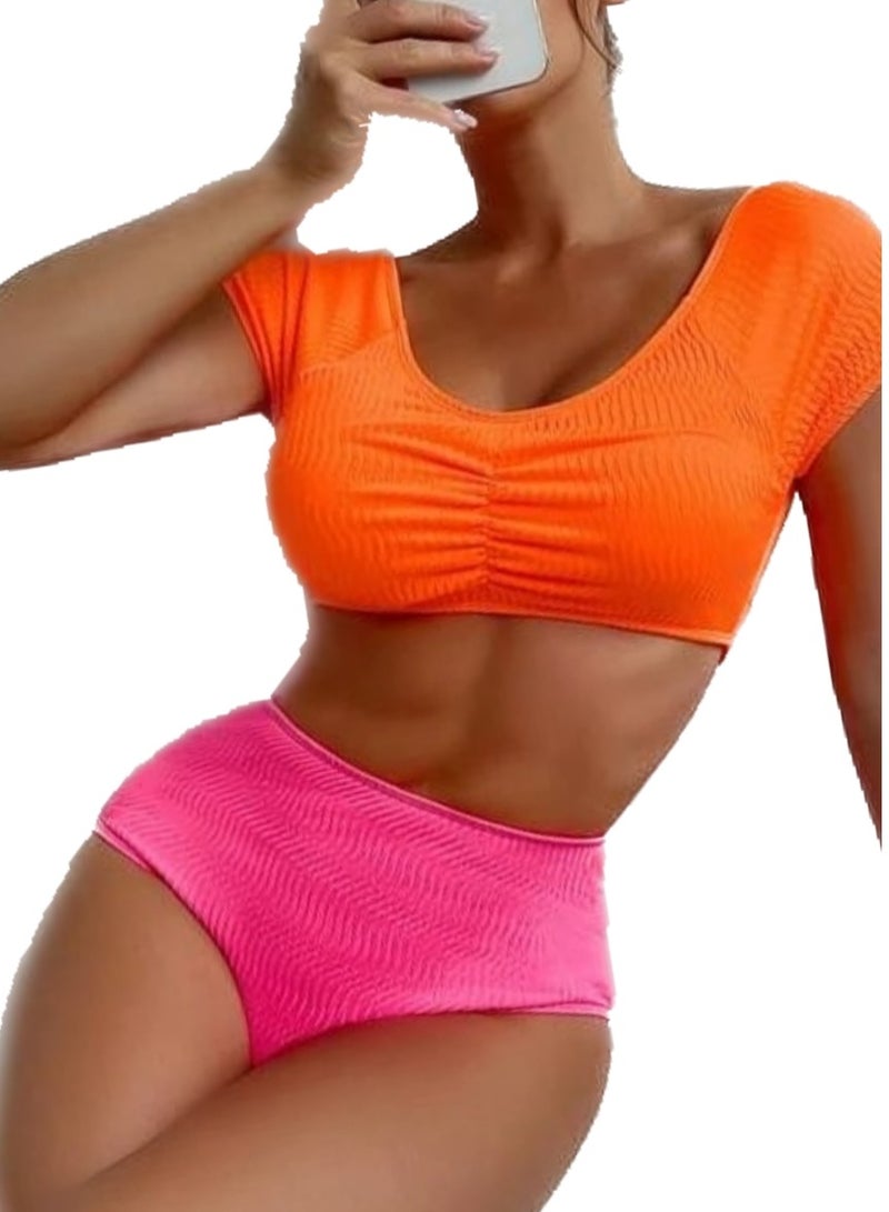 Women Beach Summer 2 Pieces Bikini Set Neon Colors Swimming Suit  - Image 1