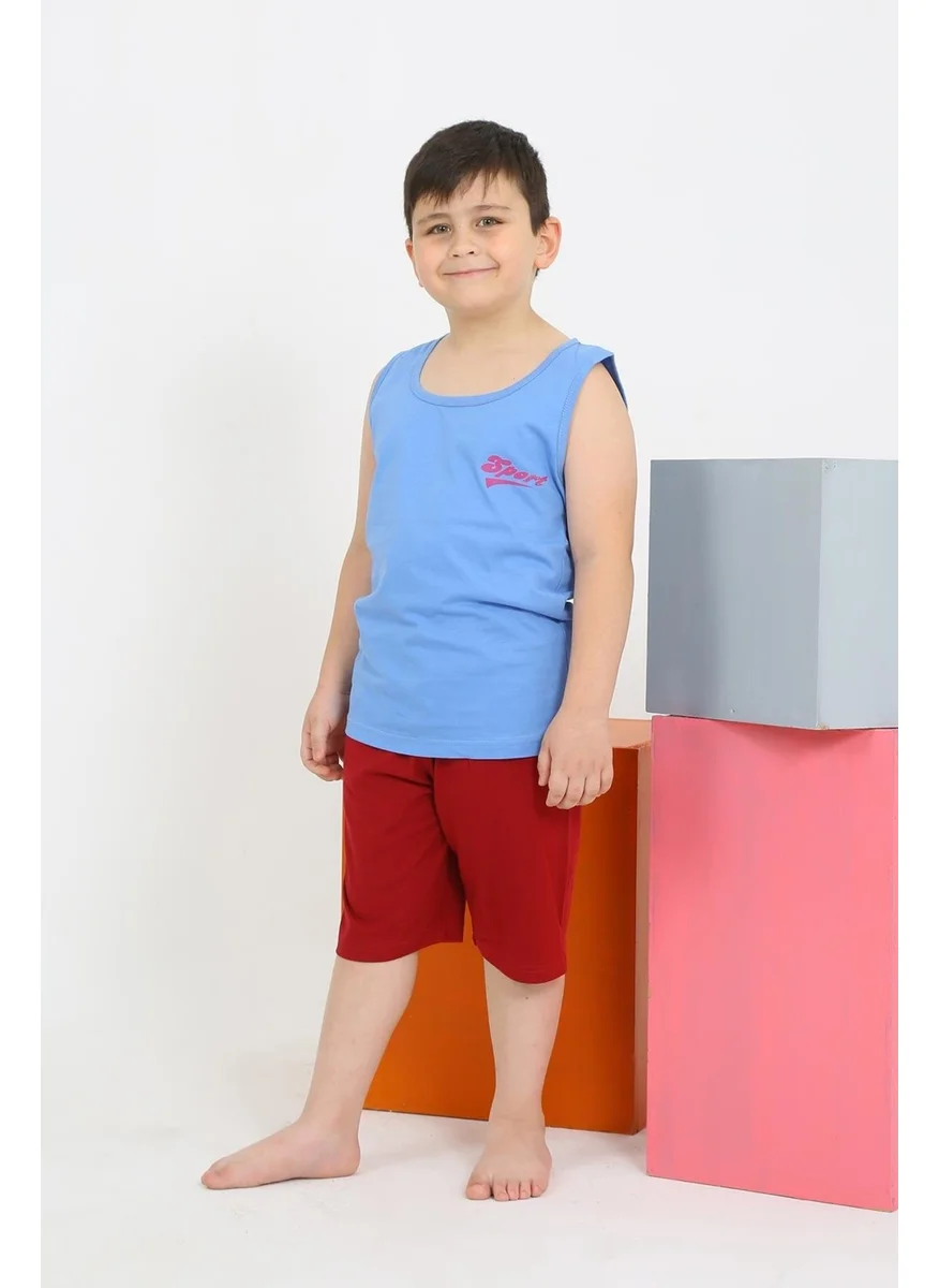 اكبينيز Boy's Zero Sleeve Blue Combed Cotton Pajama Set with Shorts 20434