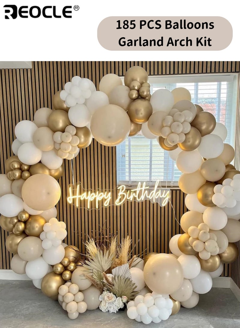 REOCLE 185PCS White Sand Balloons Garland Arch Kit Balloons for Boho Wedding Baby Shower Bridal Shower Engagement Anniversary Birthday Decorations Easy to Assemble Ideal for Party Decor - Image 1