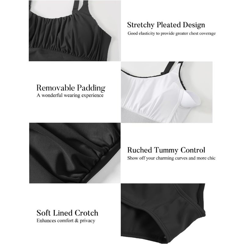 TcIFE Women's One Pcs Swimsuit Ruched Square Neck Bathing Suits - Image 3