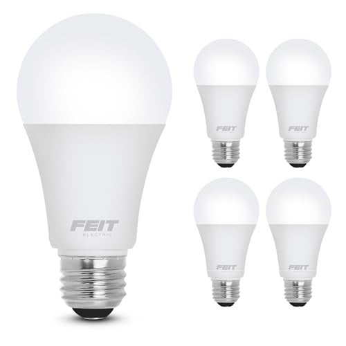 Feit Electric A19 LED Light Bulb 60W Equivalent Dimmable 800 Lumens E26 Medium Base 3000K Bright White CRI 90 25000 Hour Lifetime UL Listed Damp Rated 4 Pack OM60DM930CA4 - Image 1