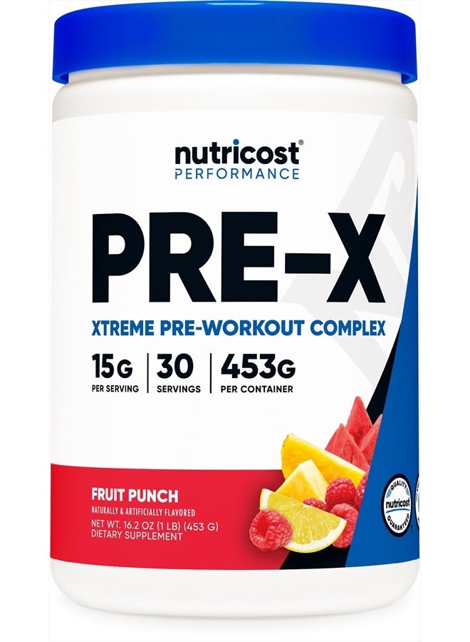 Nutricost Pre-X Xtreme Pre-Workout Complex Powder, Fruit Punch, 30 Servings, Vegetarian, Non-GMO and Gluten Free - Image 1
