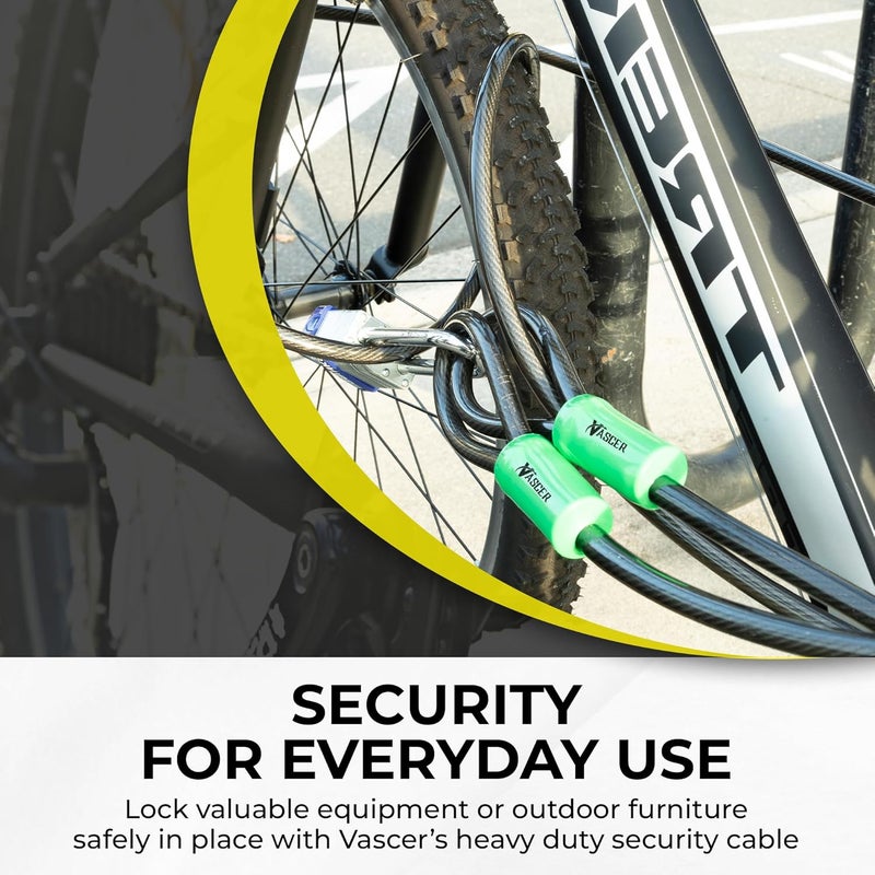 Vascer Heavy Duty Security Cable with Loops - 15 Feet (3/8") Bike Cable Lock Cut Resistant with Braided Steel and Vinyl Coating -Security Chain Lock for Bicycle, Boat, Ladder, Gate, Mower & Equipment - Image 2