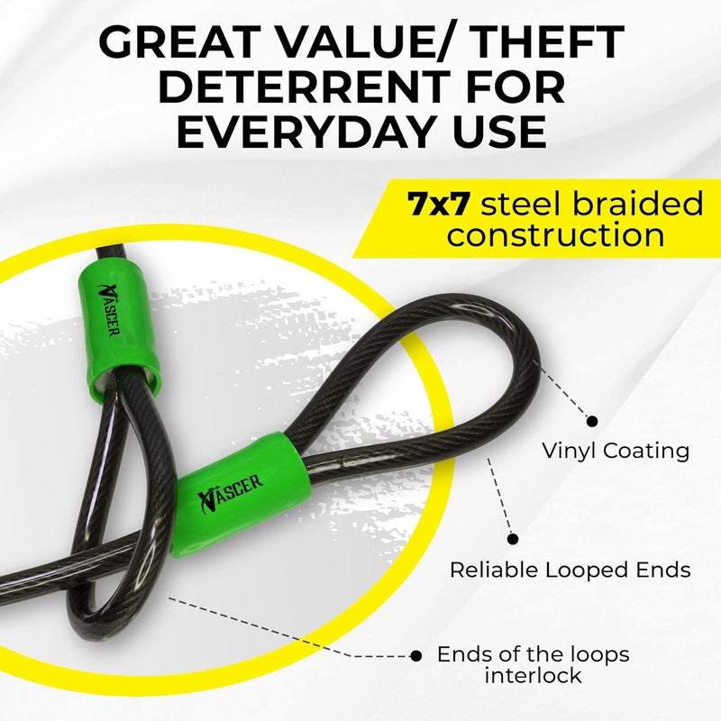 Vascer Heavy Duty Security Cable with Loops - 15 Feet (3/8") Bike Cable Lock Cut Resistant with Braided Steel and Vinyl Coating -Security Chain Lock for Bicycle, Boat, Ladder, Gate, Mower & Equipment - Image 5