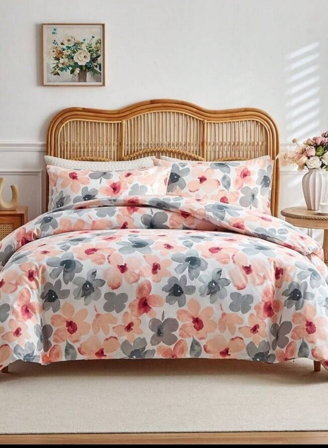 LUNA Home King size 6 piece duvet cover set pink and gray floral print. - Image 1