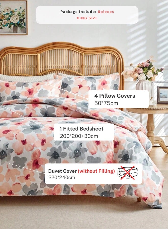 LUNA Home King size 6 piece duvet cover set pink and gray floral print. - Image 2