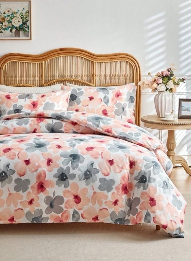LUNA Home King size 6 piece duvet cover set pink and gray floral print. - Image 3