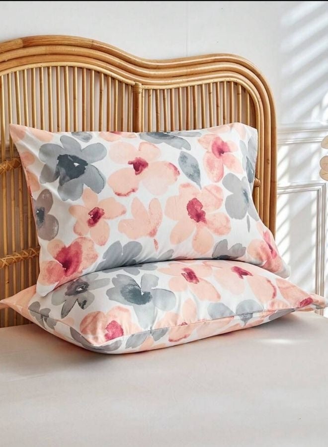 LUNA Home King size 6 piece duvet cover set pink and gray floral print. - Image 4