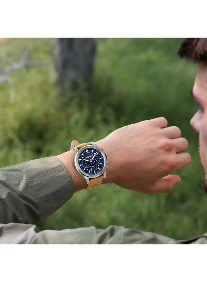 Timberland Tan Men's Fast Strike Blue Dial Leather Strap Multifunction Watch for Men, 46mm for Men | Best Price UAE