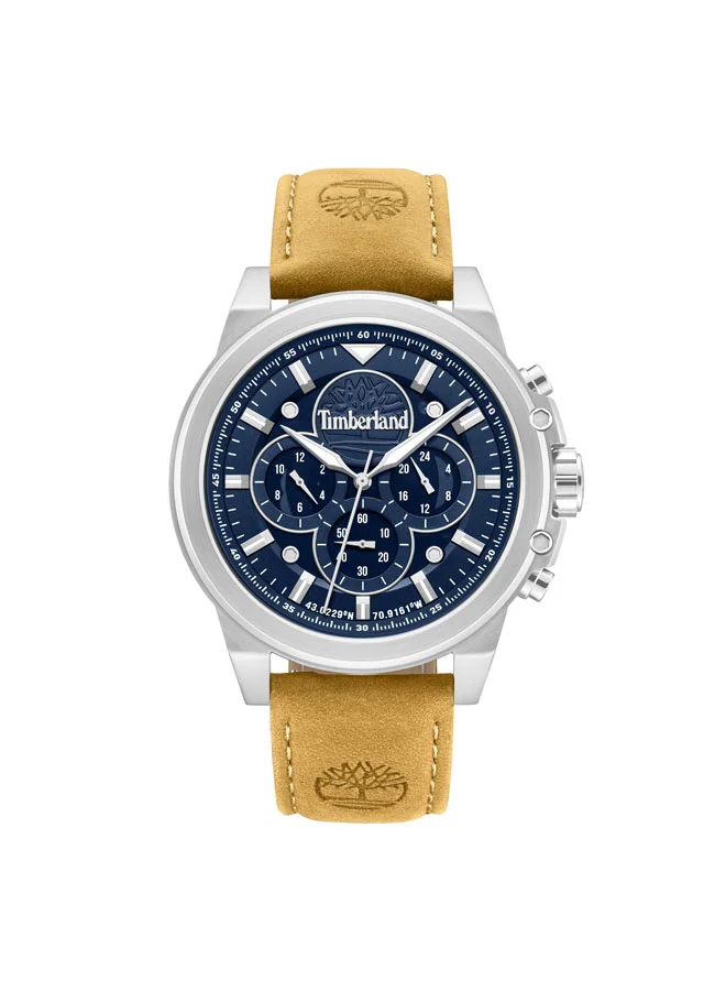 Fast Strike Blue Dial Leather Strap Multifunction Watch for Men, 46mm