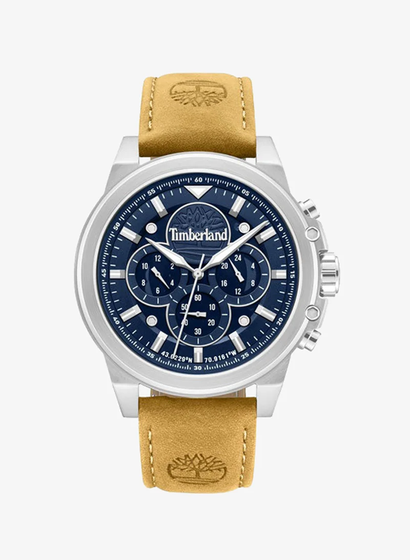 Timberland Fast Strike Blue Dial Leather Strap Multifunction Watch for Men, 46mm