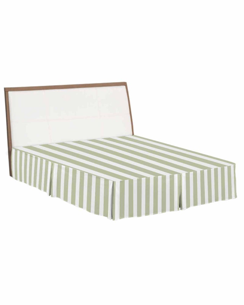 RisQiten Sage Green Striped Bed Skirt Queen Size 18 Inch Drop Bed Frame Cover, Modern Farmhouse Sage Green White Stripes Sheet & Wrap Around Bed Skirts Dust Ruffle for Queen Bed with Split Corner - Image 1
