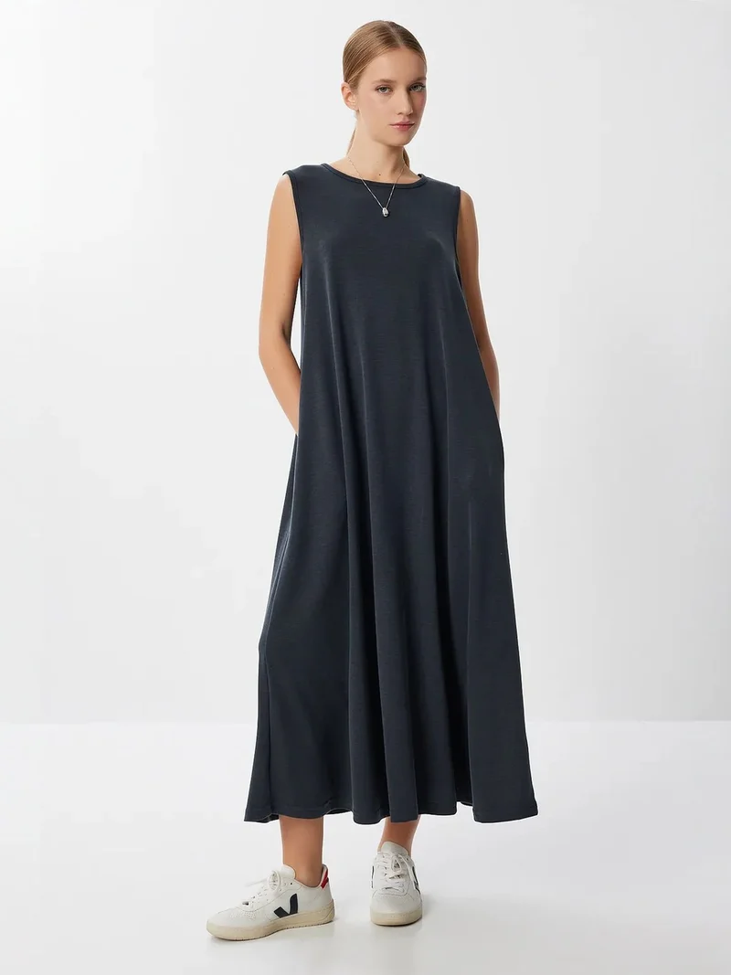 Happiness İstanbul ISTANBUL Casual Loose Fit Midi Dress with Pockets