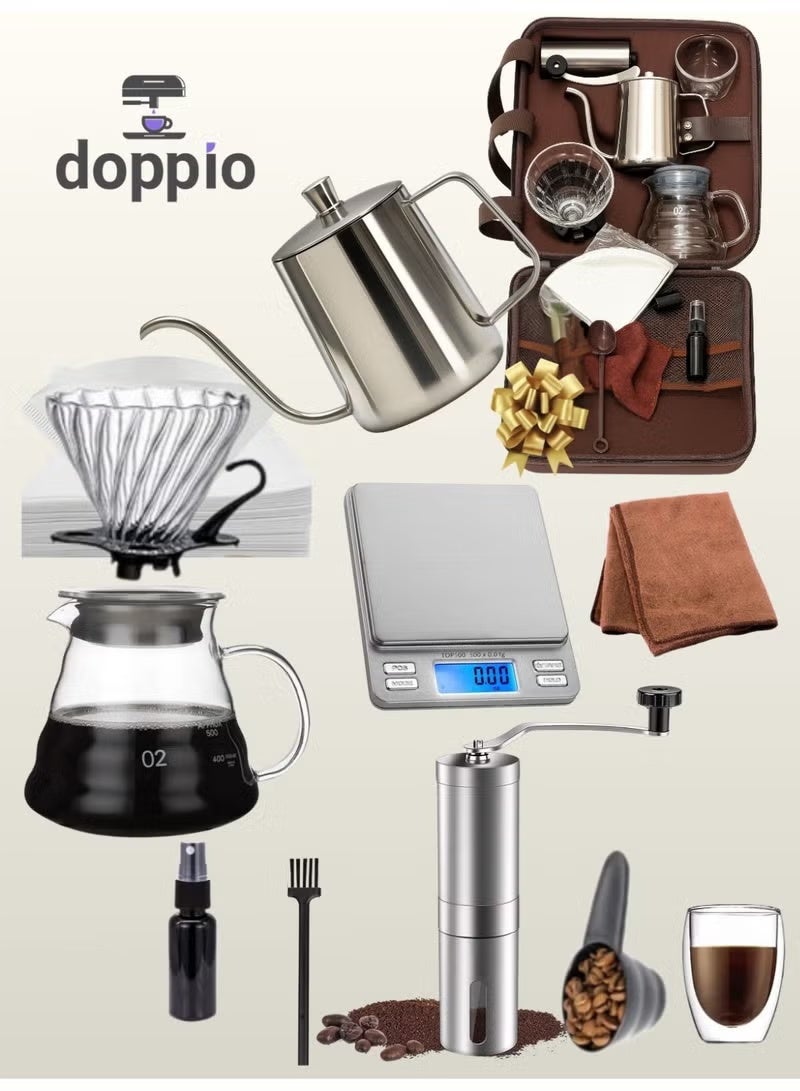 Doppio 12 Pcs V60 Premium Pour Over Manual Coffee Maker Set with Manual Grinder - Image 1